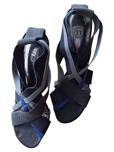 Bagatt Damen Sandaletten Gr. 38 High Heels Riemchen Grau Blau Elegant