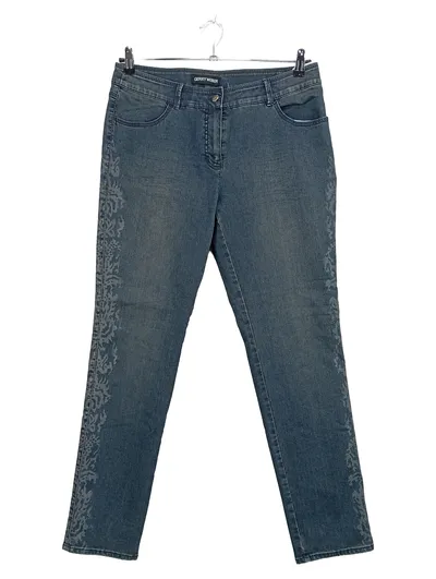 Gerry Weber Damen Jeans Regular Fit Blau Floralmuster Stickerei Gr. 42