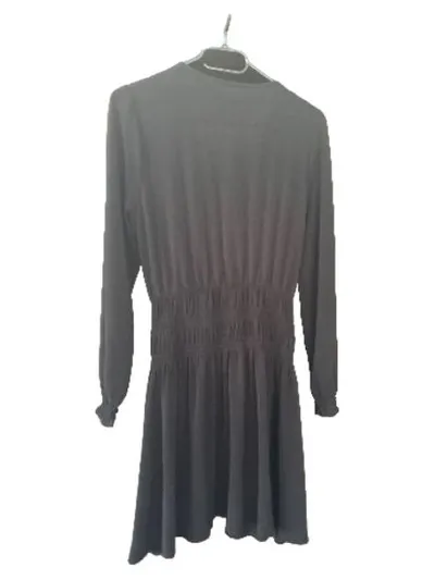 MANGO Damen Kleid Wickelkleid Schwarz Gr. S/36 Raffung Langarm