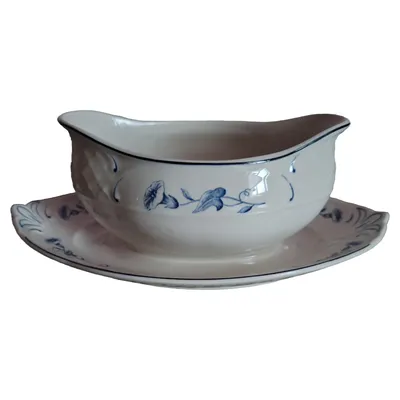 Villeroy & Boch Val Bleu Sauciere mit Unterteller Porzellan Blau Weiß