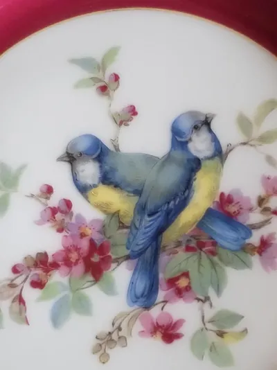 Kaiser Porzellan Sammelteller Blaumeisen Vogel Motiv Blumen Gold Rand