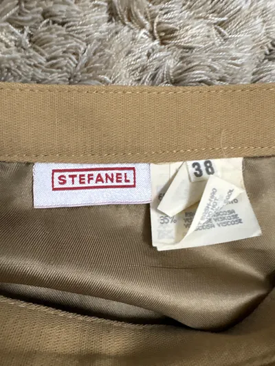 Stefanel A-Linienrock Damen Beige Gr. 38 M Klassisch Business Midirock