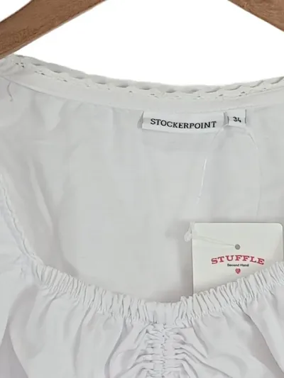Stockerpoint Trachtenbluse Damen Kurzarm Weiß Gr. 34/XS Rüschen Spitze