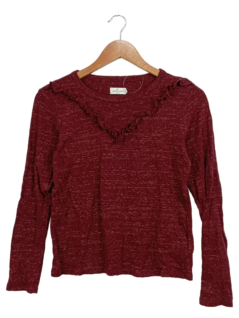 Cyrillus Damen Langarmshirt Rot Gr. 36/S Feminin mit Rüschenkragen 1