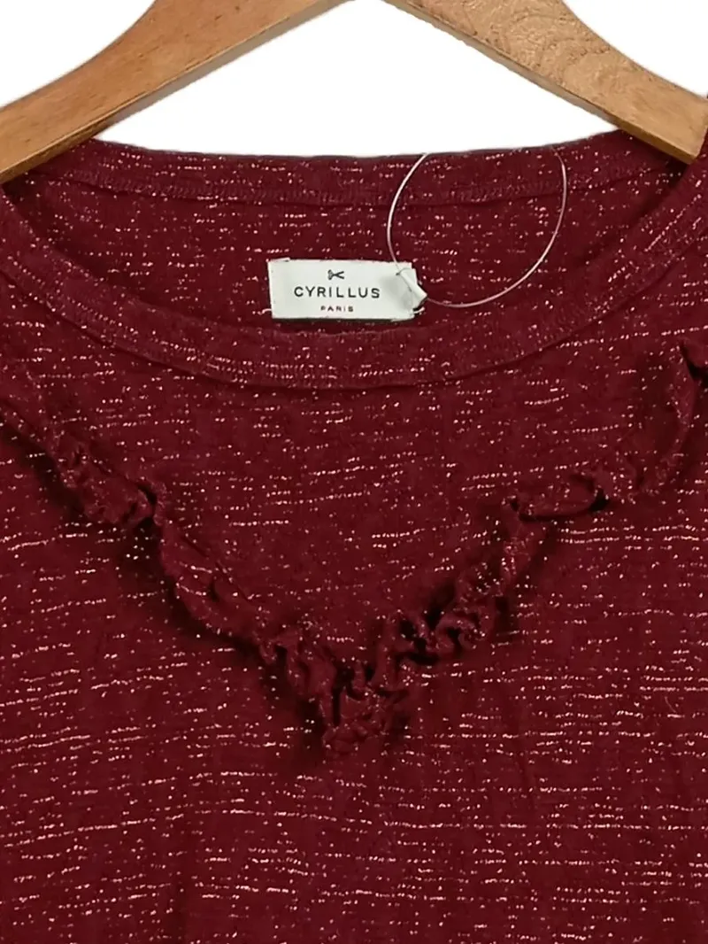 Cyrillus Damen Langarmshirt Rot Gr. 36/S Feminin mit Rüschenkragen 3