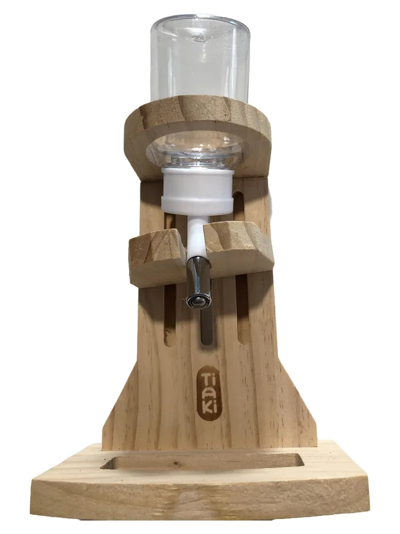 Tidaka Haustier Wasserspender Trinkbrunnen Holz Glas 300ml Beige 1