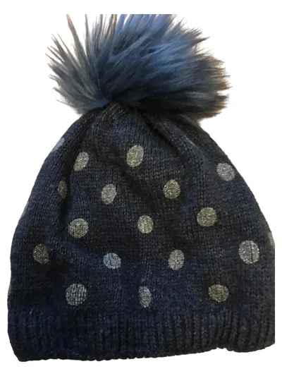 Maximo Kinder Mütze Blau mit Bommel und Punkten Strickmütze