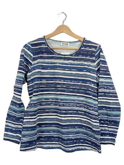Collection L Damen Langarmshirt Gr. 38 Blau Weiß Gestreift Baumwolle