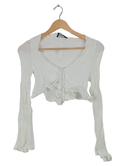 Cider Damen Crop Top Langarm Weiß Schnürung Rüschen Gr. XS