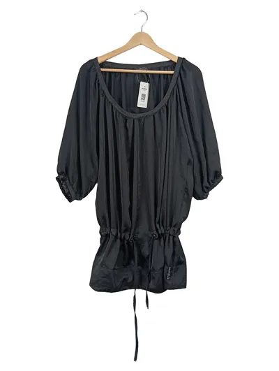 Airfield Damen Seidenbluse Elegant Raffungen 3/4 Arm Schwarz Gr. 38
