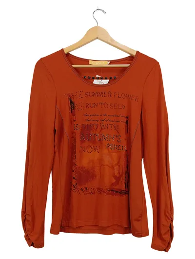 Crisca Damen Langarmshirt Gr. 36/S Orange Casual Schriftzug