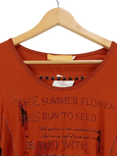 Crisca Damen Langarmshirt Gr. 36/S Orange Casual Schriftzug