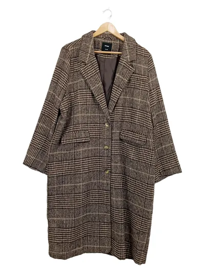 Cotton On Damen Mantel Kariert Braun Gr. XL Klassisch Wolloptik