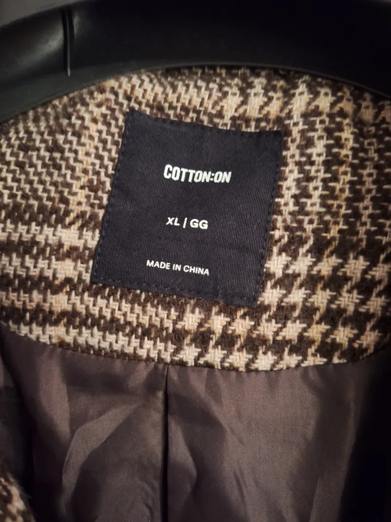 Cotton On Damen Mantel Kariert Braun Gr. XL Klassisch Wolloptik 2