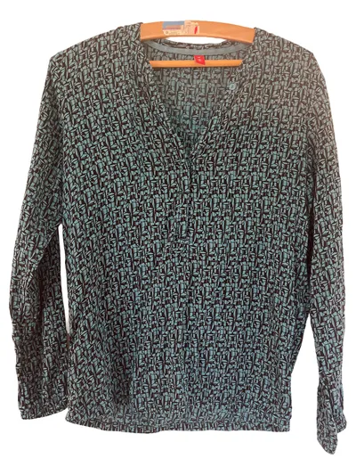 EDC Damen Bluse Gr. 38/M Mehrfarbig V-Ausschnitt Langarm Viskose
