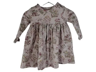 Next Baby Mädchen Kleid Gr. 92 Blumenmuster Langarm Freizeitkleid Beige