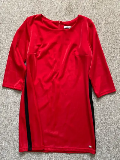 Angelle Milan Damen Festliches Samtkleid Rot Gestreift Gr. L Elegant