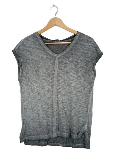 CECIL Damen T-Shirt Gr. M grau meliert V-Ausschnitt Casual Baumwolle