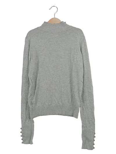 Topshop Damen Pullover Rollkragen Zierknöpfe Grau Gr. 38/M
