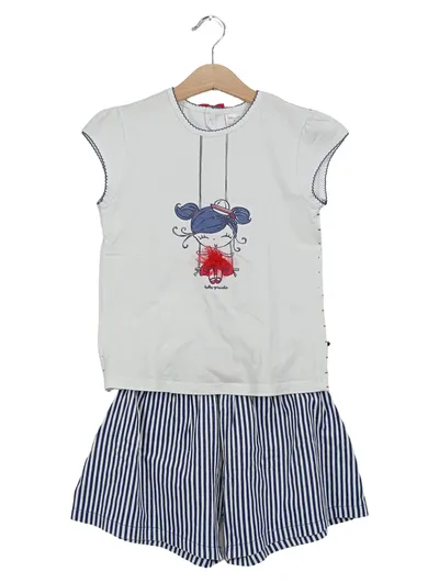 Tutto Piccolo® Mädchen Set Shirt Shorts Gr. 114/116 Weiß Blau