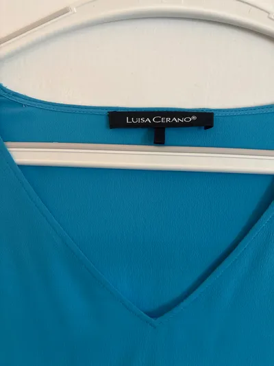 Luisa Cerano Damen Langarmshirt Gr. 44/XXL Türkis Modern V-Ausschnitt