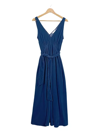 & Other Stories Damen Samtkleid Blau Gr. 38 Elegant Festlich Maxikleid