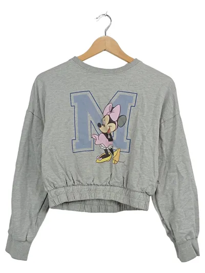 Disney Minnie Maus Pullover Damen Gr. XS Grau Cropped Sweatshirt