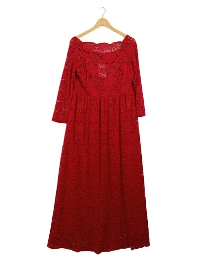Miusol Damen Spitzen Maxikleid Abendkleid Rot Gr. 44/XXL Elegant