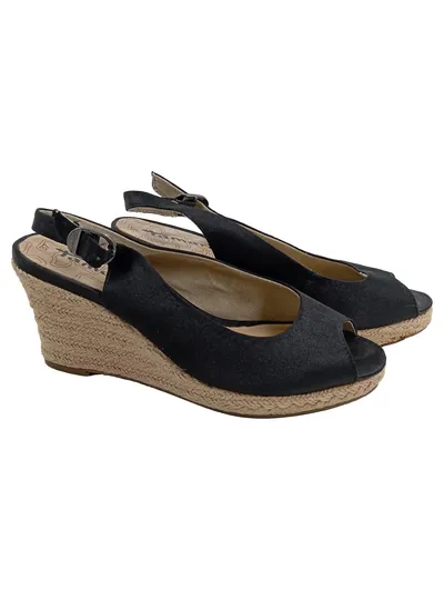 Tamaris Damen Keilabsatz Sandaletten Gr. 37 Schwarz Espadrilles