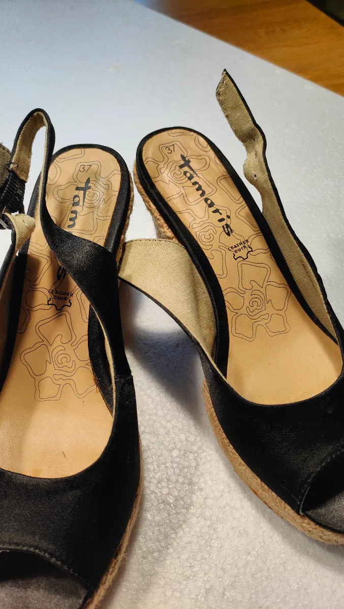 Tamaris Damen Keilabsatz Sandaletten Gr. 37 Schwarz Espadrilles 2