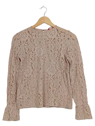 GUESS Damen Spitzenbluse Langarm Beige Gr. 36/S Blumen Lochmuster