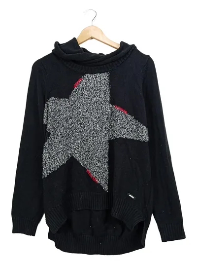 s'questo Damen Pullover 38/M Schwarz Stern Casual Rollkragen