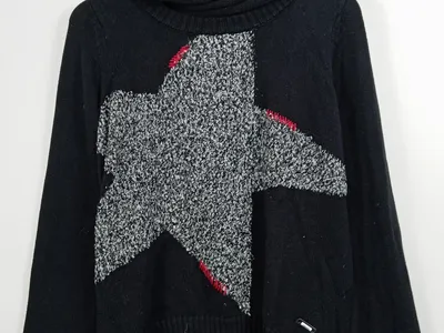 s'questo Damen Pullover 38/M Schwarz Stern Casual Rollkragen
