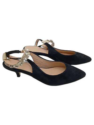 Hallhuber Slingback Pumps Damen Gr. 38 Schwarz Elegant Strasssteine