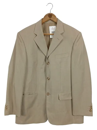 Henry Morell Herren Blazer Sakko Klassisch Beige Gr. 50/L Business Polyester