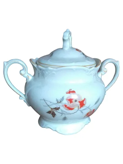 Zeh Scherzer & Co Zuckerdose Porzellan Blumendekor Mohnblume Weiß