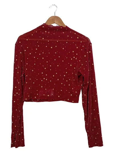 ALLEGRA K Damen Langarmshirt Sterne Rot Gr. 38/M Glamourös Party