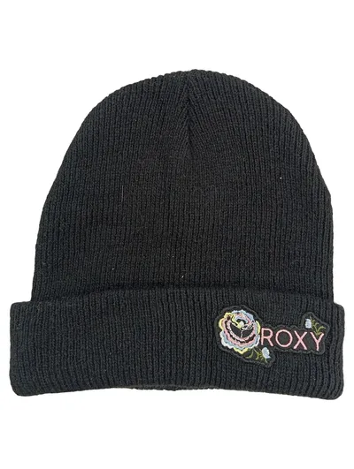 Roxy Damen Mütze Beanie Schwarz mit Blumenstickerei Casual
