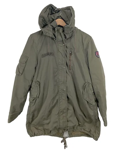 Hilfiger Denim Herren Parka Jacke Oliv Military Style Gr. S Kapuze