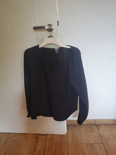 DKNY Damen Bluse Schwarz Gr. 36/S Elegant Langarm Business