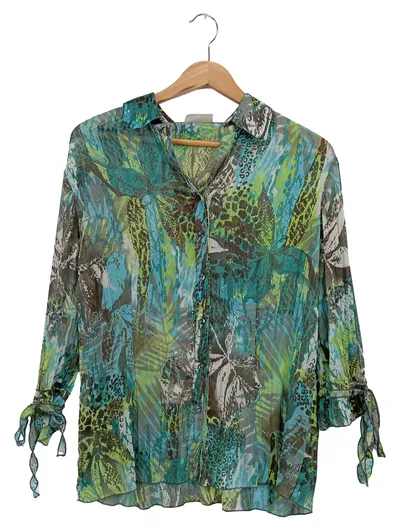 CANDA Damen Bluse Gr. 38 M Mehrfarbig Tierdruck Langarm Casual