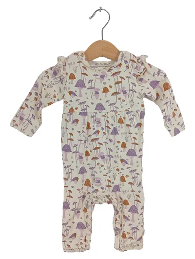 MINYMO Baby Strampler Gr. 62 Pilzmuster Häschen Beige Modal Rüschen