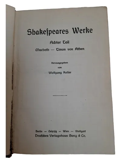Shakespeares Werke Achter Teil Macbeth Timon von Athen Wolfgang Keller Antik