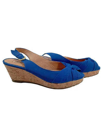 Buffalo Girl Keilabsatz Sandaletten Damen Blau Kork Gr. 36 Slingback