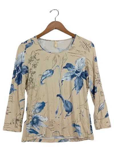 Bottega Italia Damen Bluse Blumenmuster Beige Blau Gr. M 40