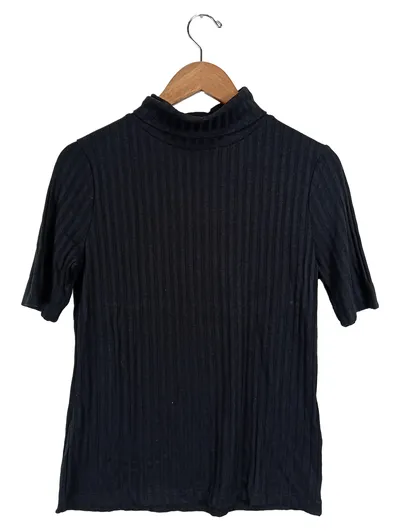 MY ESSENTIAL WARDROBE Damen T-Shirt M Schwarz Rollkragen Rippstrick Kurzarm