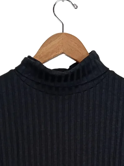 MY ESSENTIAL WARDROBE Damen T-Shirt M Schwarz Rollkragen Rippstrick Kurzarm