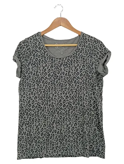 EDC Damen T-Shirt Grau Leopard Muster Gr. 38/M Casual Organic Cotton