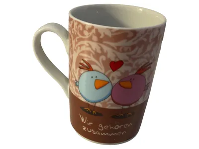 Domestic Tasse Porzellan Mehrfarbig Spruch Wir gehören zusammen Vögel Herz