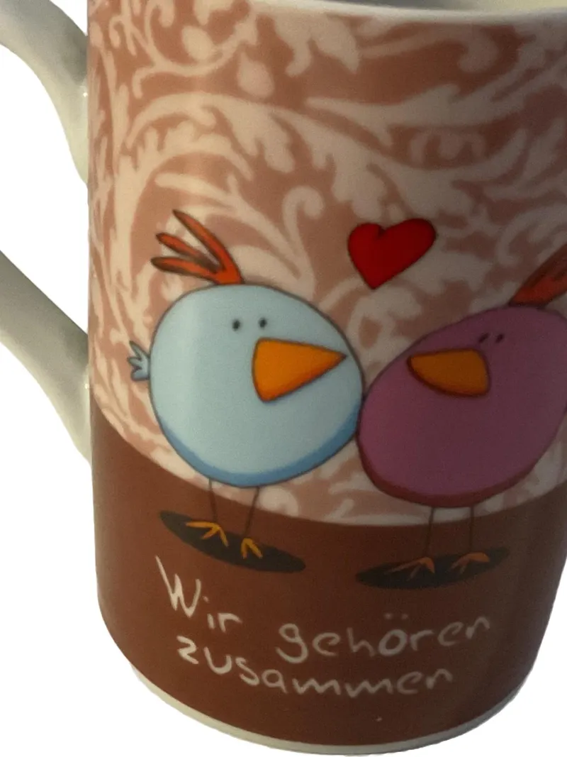 Domestic Tasse Porzellan Mehrfarbig Spruch Wir gehören zusammen Vögel Herz 2